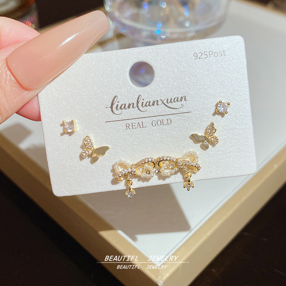 One Card Three Pairs Of Ear Sterling Sier Needle Rings - K256 Gold Plating MegaBDM