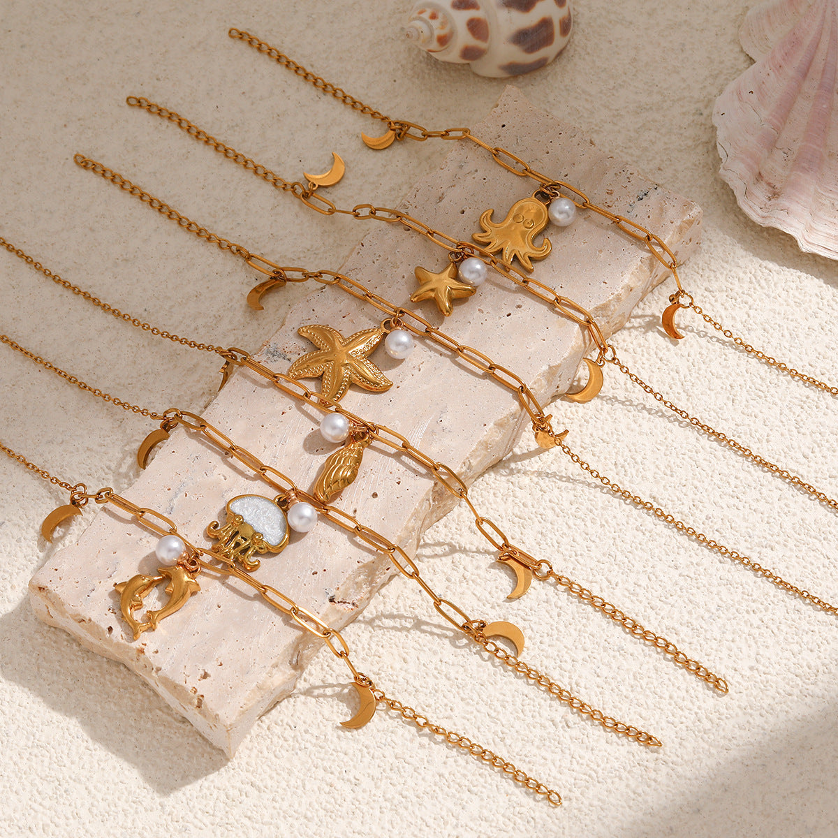 Ocean Series Starfish Pearl Stainless Steel Titanium Vacation Style High Bracelets MegaBDM
