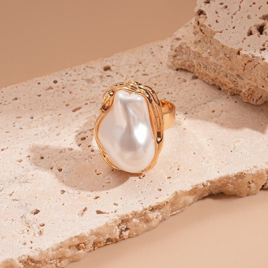 Rose Flower Love Pearl Light Luxury High Sense Ring - 23# Ring-Gold MegaBDM