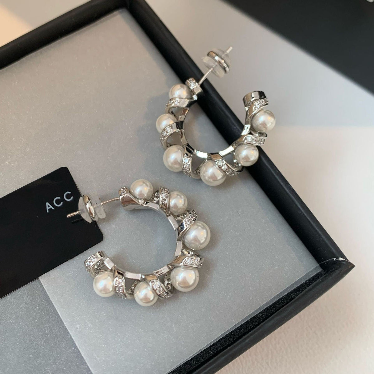 Women's Style Refined Zircon Flower Pearl Light Luxury High-grade Ear Earrings - 17# Silver Needle-Silver MegaBDM