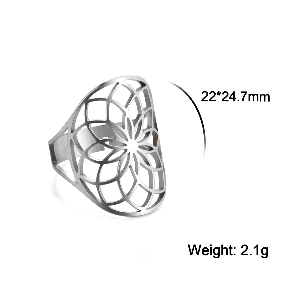 Women's Adjustable Stainless Steel Sacred Geometric For Charm Rings - Steel Hollow Large Circle Oval MegaBDM