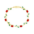 Luxury Style Quality Light Full Diamond Bracelet - Gold; Green Leaves; Red MegaBDM