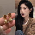 Women's Retro Coffee Color Style Light Luxury Temperament High Sense Stud Earrings - A2699 Gold MegaBDM