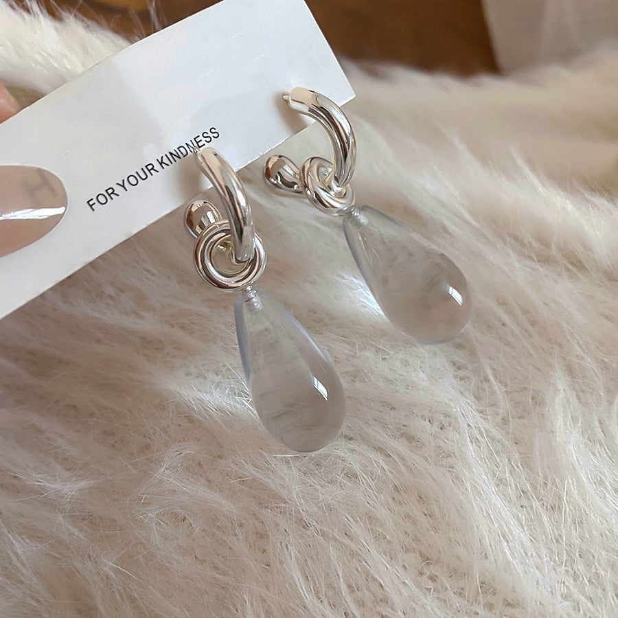 Women's Needle Zircon Bow Water Drop Tassel Simple Fashion Stud Earrings - 59# Silver Needle-Silver-White MegaBDM