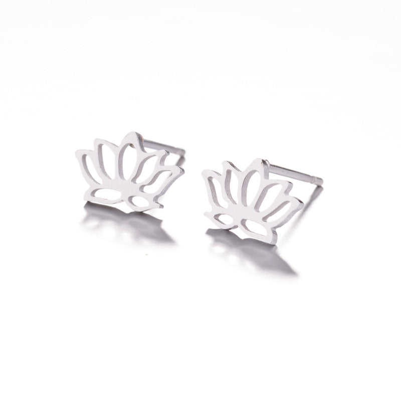 Lotus Ear Bone Hollow Origami Stainless Stud Earrings - 084 Steel Color MegaBDM