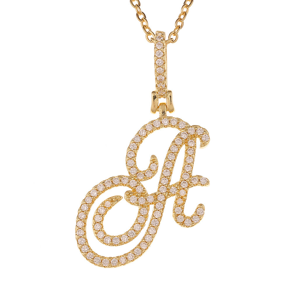 Women's & Men's Micro Inlaid Zircon Grass English Letter Pendants - A (Including Chain) Gold