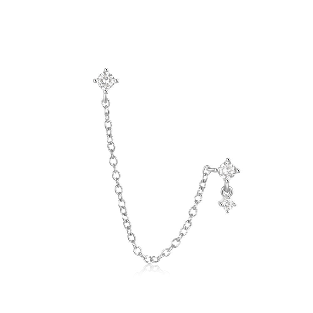 Women's Chain Tassel Ear Line Cold Style Stud Earrings - Style 2 (Single) [White Gold Color]] MegaBDM