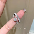 Brushed Small Square Rhinestone Female Design High-grade Light Luxury Zircon Rings - JZ-856-Brushed Small Square Rhinestone Ring-Silver Men's / Adjustable Opening MegaBDM
