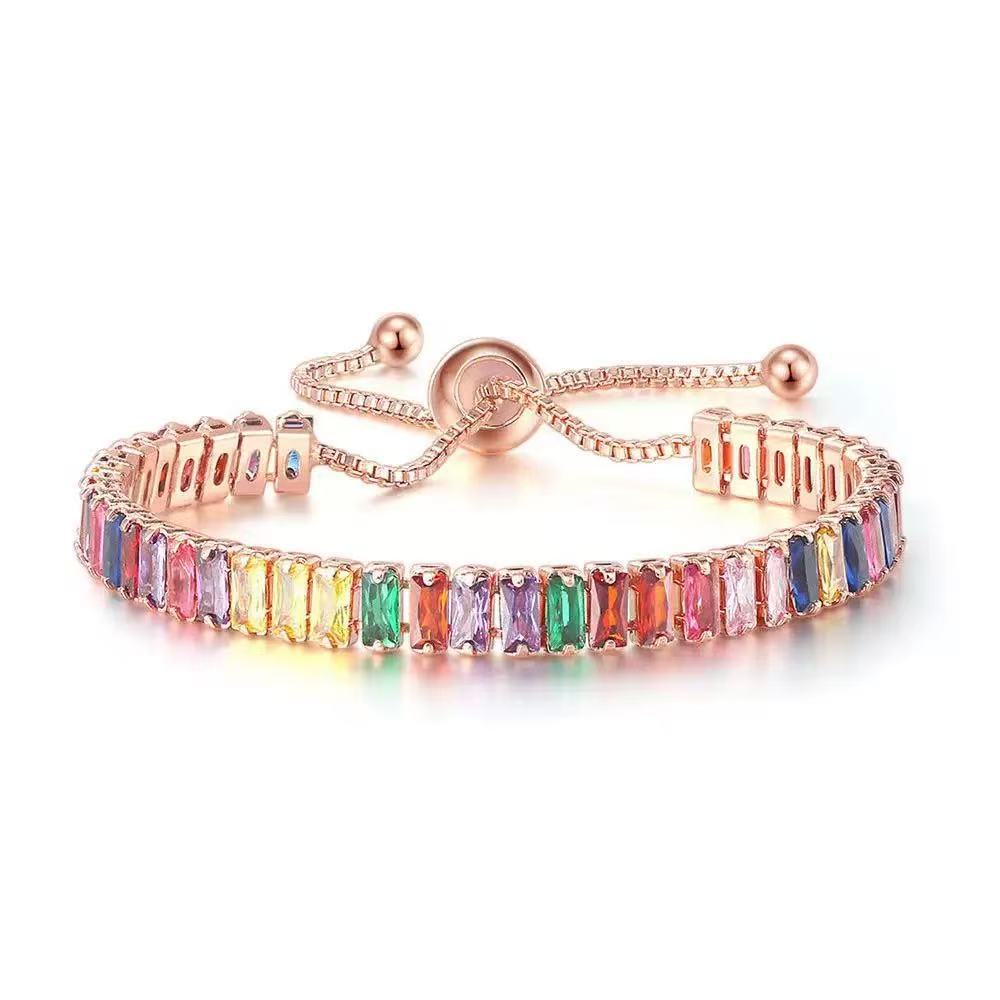 Women's & Men's Hip Hop Diamond Black Zircon Tennis Bracelets - Pull Rainbow Rose Gold 2.5 * 5mm MegaBDM