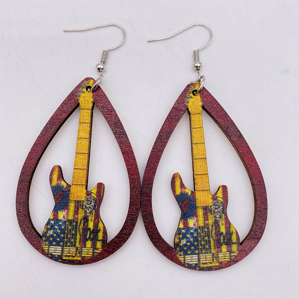 Hollow Out Guitar Wooden Fashion Musical Instrument Earrings - JE0800C MegaBDM