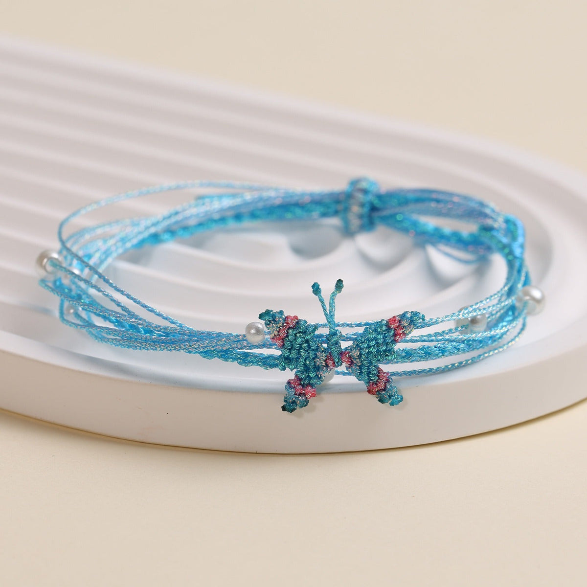 Dragon Boat Festival Colorful Rope Small Red Hand-woven Tiger Head Bracelet - 100 Colorful Butterfly [Blue] MegaBDM
