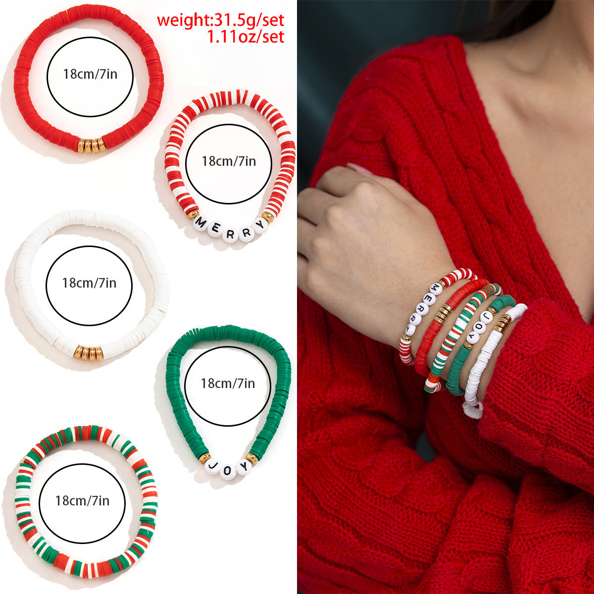 Women's Holiday Gift Santa Claus Suits Snowman Bracelet - Spacer Set Bracelet MegaBDM