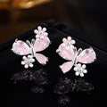 Women's Optional Zircon Small Flower Color Retention Electroplating Earrings - Butterfly Pink MegaBDM