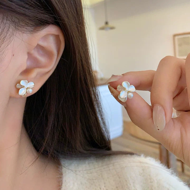 Women's Zircon Tassel Light Luxury High Sense Stud Earrings - 1# White Flower Pearl Stud Earrings MegaBDM