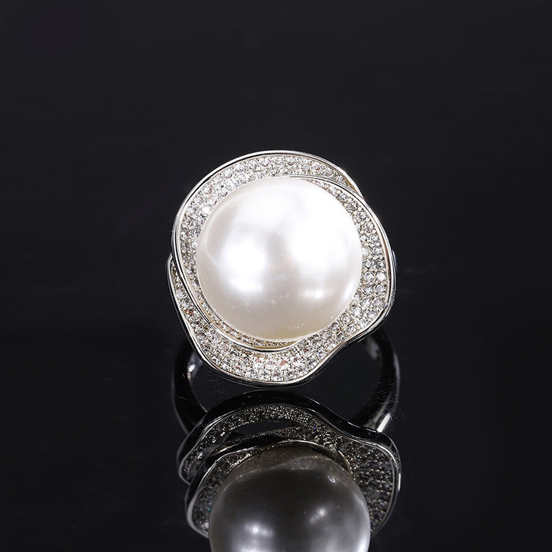 Sheng Jewelry White Shell Beads Rose Geometric Independent Pendants - White Pearl Ring MegaBDM