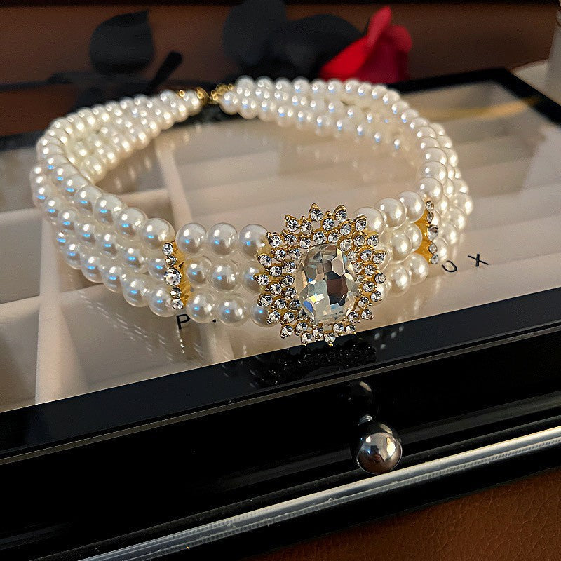 Pearl Short Design Rhinestone Collar Temperament Necklaces - X3179 Necklace-White MegaBDM