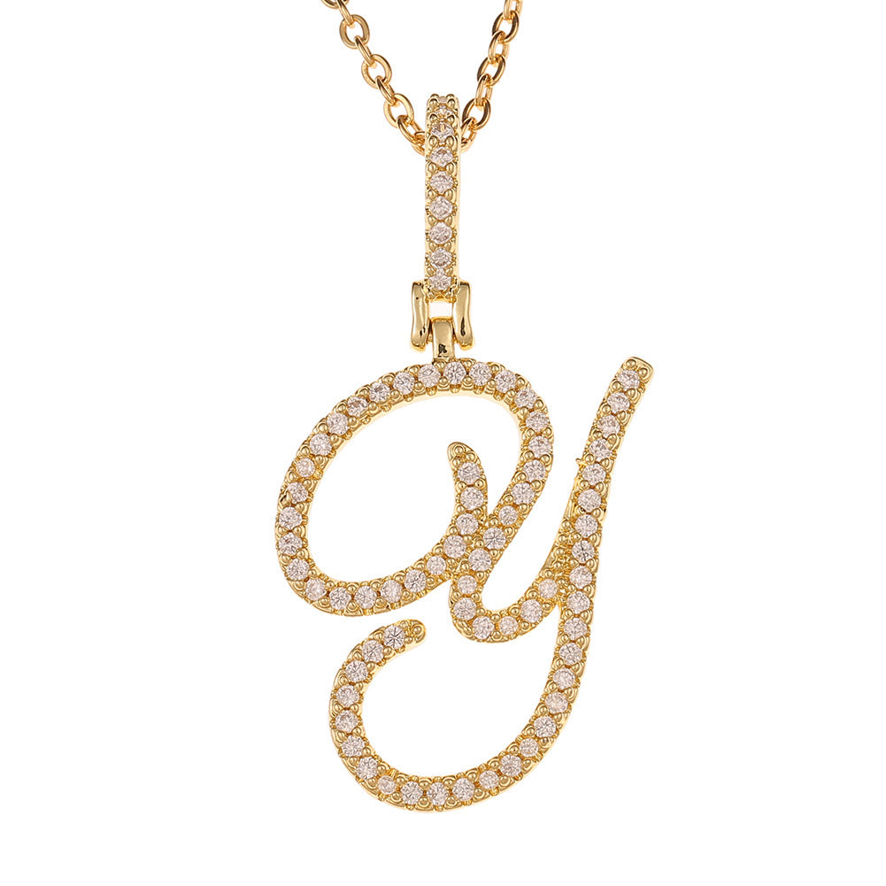 Women's & Men's Micro Inlaid Zircon Grass English Letter Pendants - Y (Including Chain) Gold MegaBDM