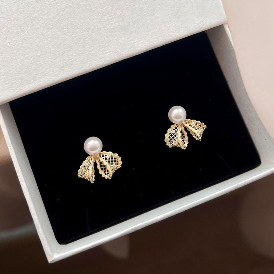 French Style Metal Lace Bow Pearl High-grade Exquisite Rings MegaBDM