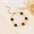 Parthenocissus Grass Pork Belly Five-leaf Light Luxury High-grade Female Stainless Bracelet - Dark Night Red MegaBDM