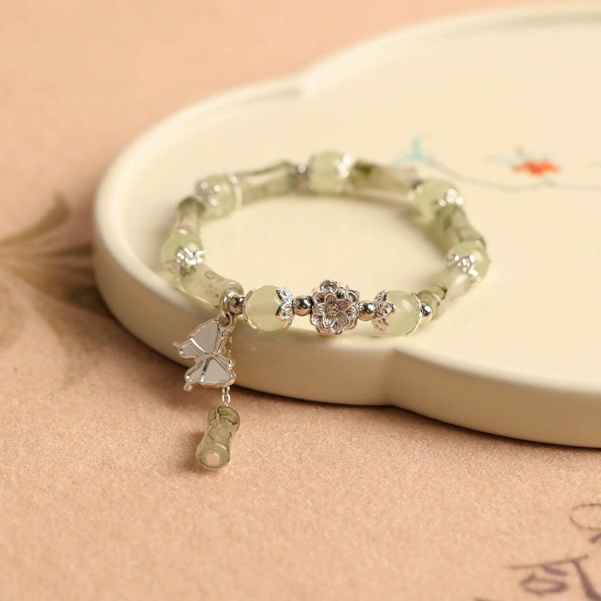 Drainage National Style Chinese Design Retro High Sense Bracelets - Green Bamboo Butterfly Shadow MegaBDM