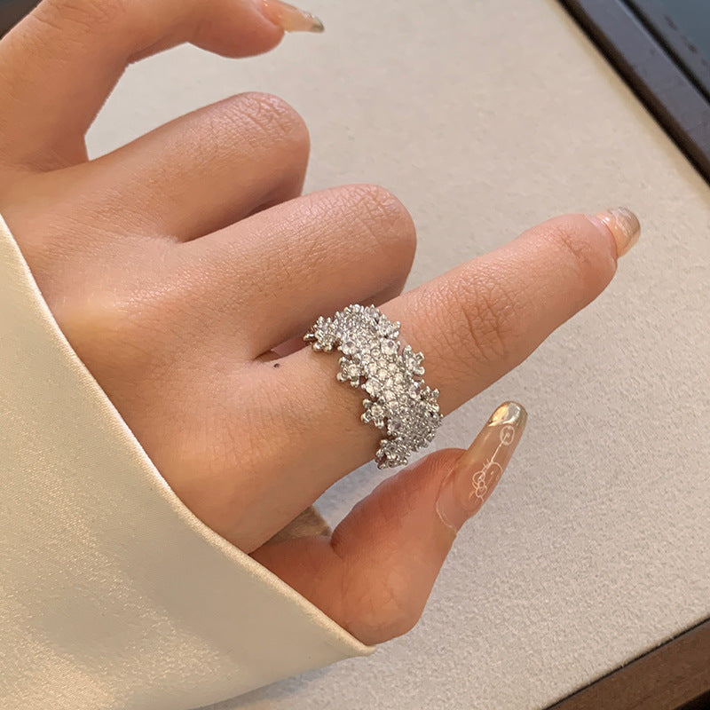 Diamond Super Flash Zircon Open Design Sense Niche High Class Ring - R5207 Full Rhinestone Zircon Open Ring