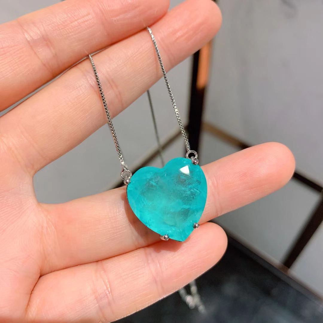 Women's Sheng Jewelry Inlaid Imitation Paraiba Heart-shaped Pendants MegaBDM