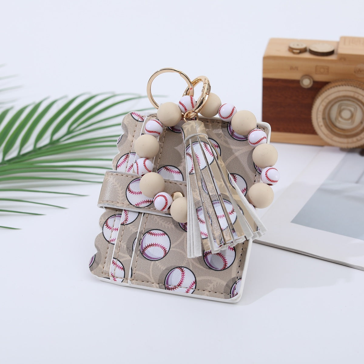 Sports Wooden Bead Card Holder Document Bracelets - Baseball (Big Bead) MegaBDM