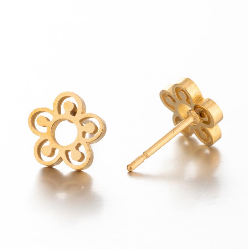 Lotus Ear Bone Hollow Origami Stainless Stud Earrings - 308 Gold MegaBDM