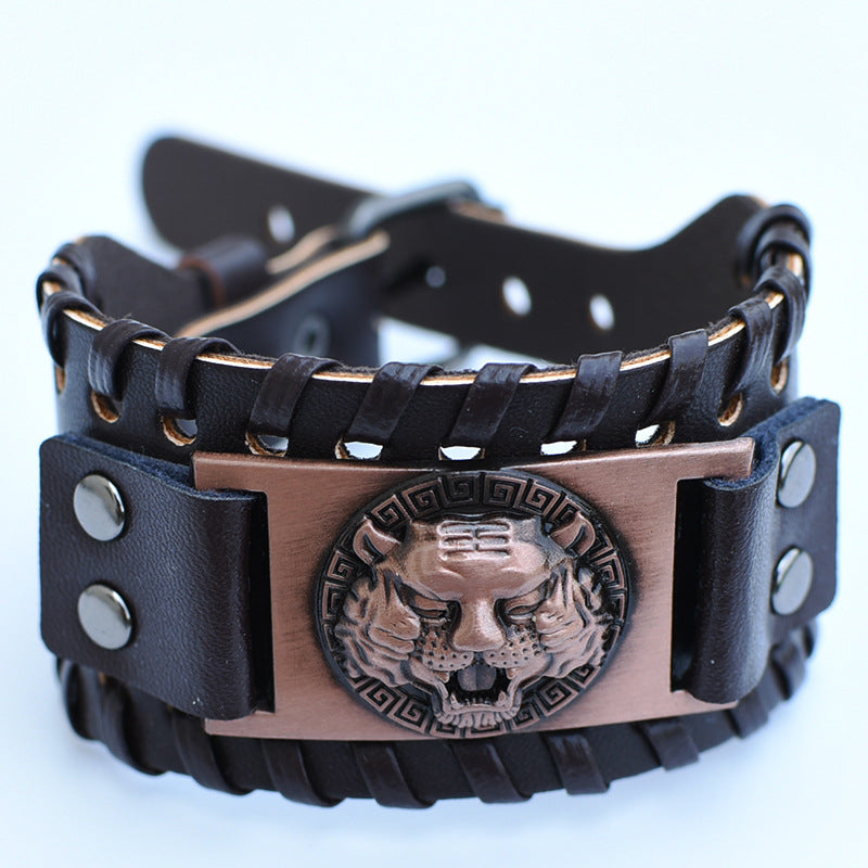 Men's Retro Viking Totem Leather Wolf Head Bear Claw Gossip Lucky Bracelet - 30 MegaBDM