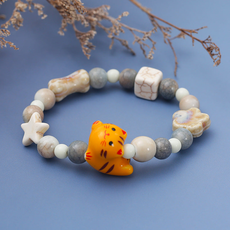 Cute Small Animal Ceramic Color Vintage Little Fresh Design High Bracelet - 11 Orange Tabby Cat MegaBDM