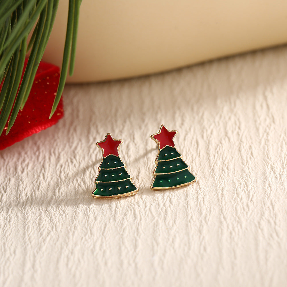 Fashion Elk Tree Snowflake Rhinestone Personalized Stud Earrings - EAR0029