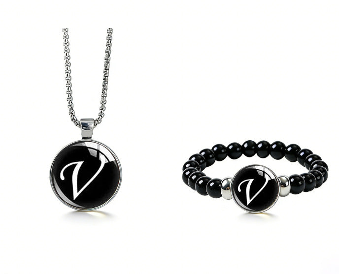 Women's Fashionable Black Time Stone With English Letters Necklace - V MegaBDM