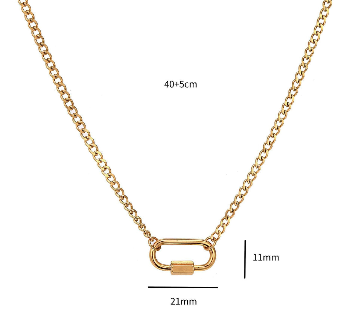 New Cute Cat Series Live Chain Necklaces - Clip Small Oval Climbing Button Carabiner Chain (Gold) MegaBDM