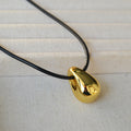 Cold Water Drop Design Personality Black Leather Cord Sweater Pendants - Gold MegaBDM