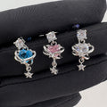 Titanium Alloy Planet Loving Heart Zircon Eardrops Ear Bone Earrings - Blue / 0.9 Teeth (Single Head) MegaBDM