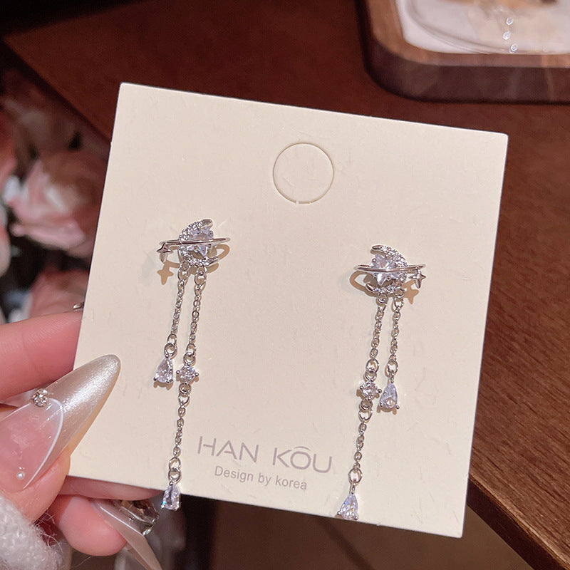 Women's Flash Star Moon Ear Fashionable Temperament Long Earrings MegaBDM