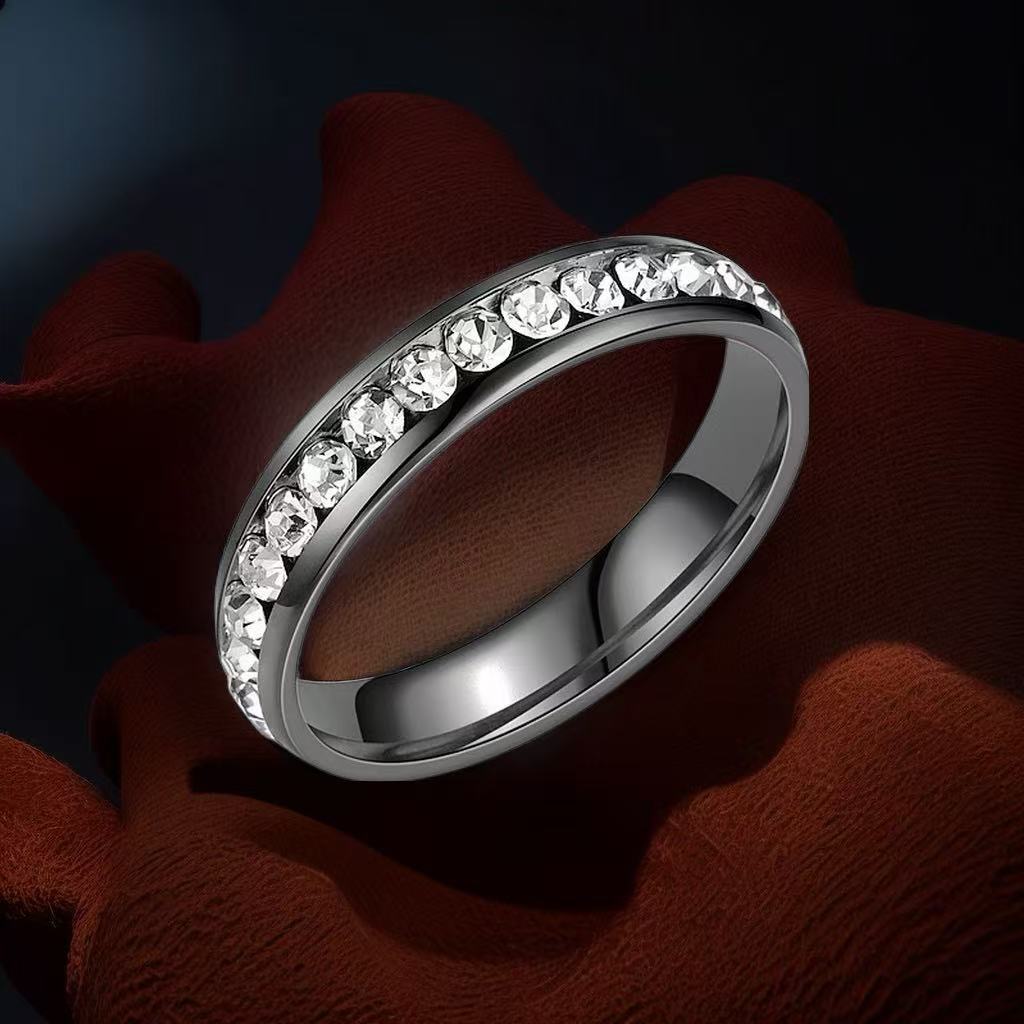 Stainless Steel Titanium Female French Style Starry Square Ring - 18-d-2 Black 4mm Single-Row Drilled / No. 5 MegaBDM