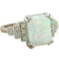 Women's Square White Opal Antique Sier Hand Jewelry Rings MegaBDM