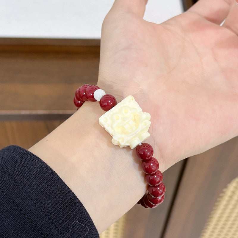 Cute Kitten Beaded Good-looking Combination Cat Bracelet - M452 [Sponge Baby Cinnabar Bracelet]] MegaBDM