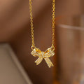 Women's Micro Inlaid Zircon Sun Star Moon Zodiac Clavicle Necklace - [Xkn8181] Full Diamond Bow Necklace Gold MegaBDM