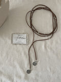 Women's Sliver Beads Coin Round Plate Long Necklaces - Brown Coin Leather Rope Long Necklace MegaBDM
