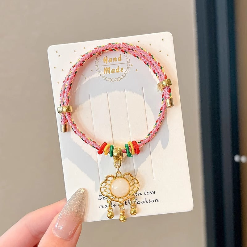 Boat Festival Carrying Strap Colorful Rope Wind Hand-woven Bracelet - 3# Hollow-out jade lock [pink painted cord] 10cm MegaBDM