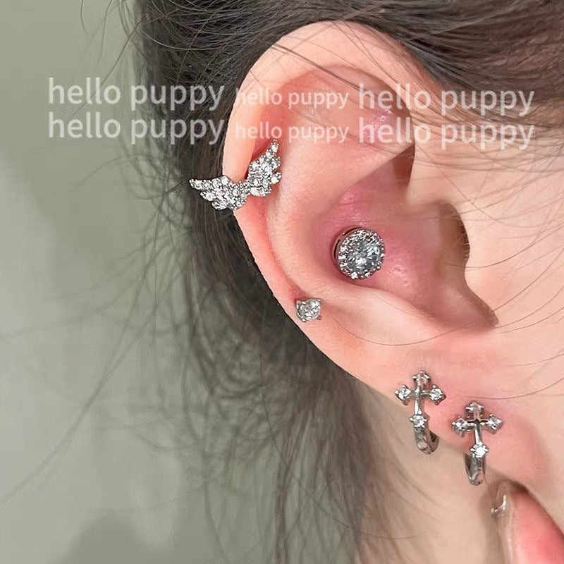 Bone Titanium Steel Full Diamond Screw Twist Sweet Cool Hot Stud Earrings MegaBDM