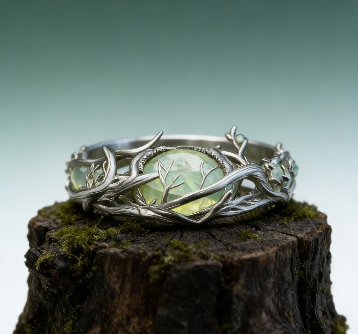 Craft Retro Personality Oval Jade Inlaid Malachite Branches Rings - Silver / No. 6 MegaBDM