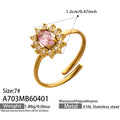 Women's Steel Colored Glass Flower Open Gold Ring - A703-Pink Zircon Gold Ring / No. 7 MegaBDM