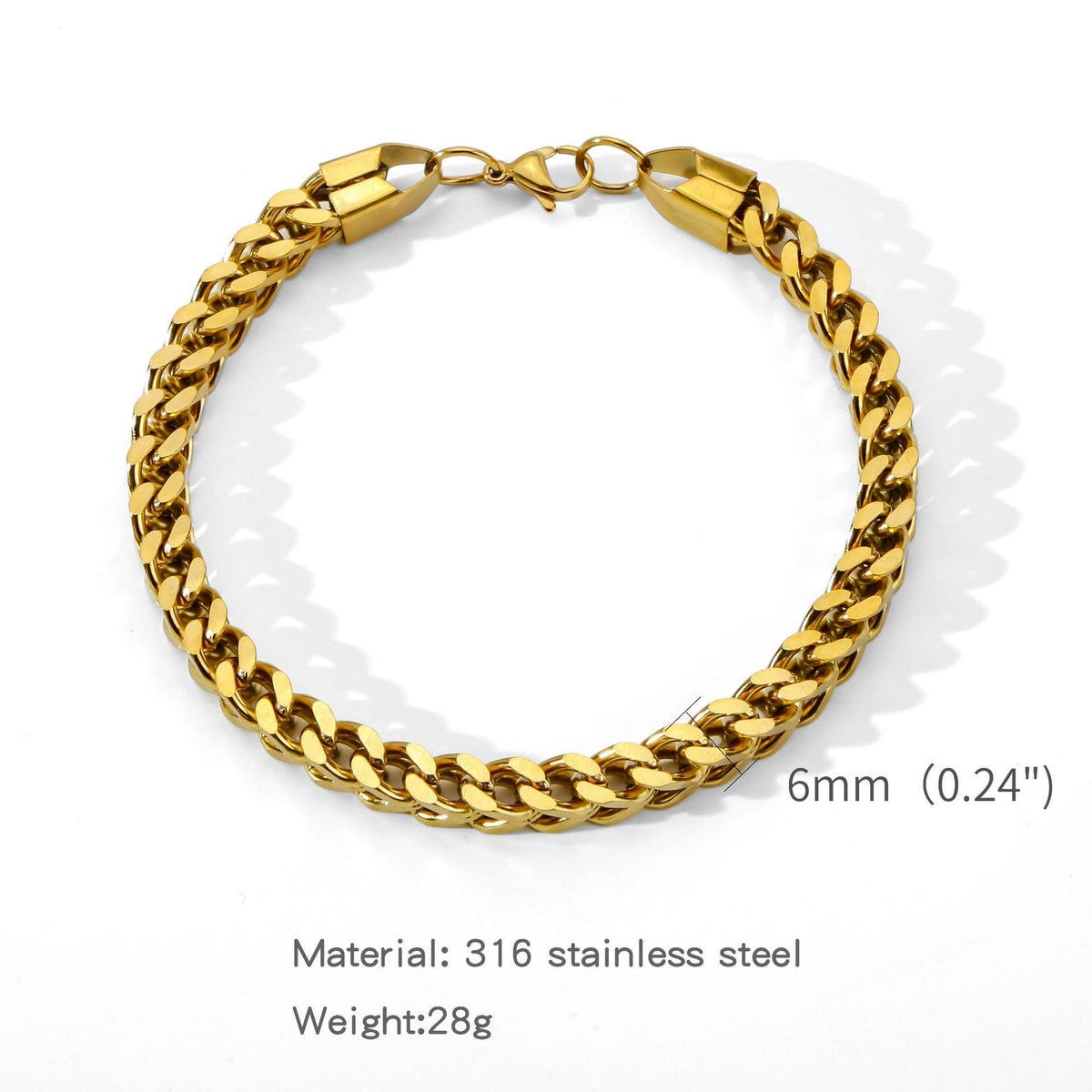 Fashion Thick Straps Titanium Steel Four-sided Geometric Positive Negative Bracelet - Gold 6mm / 18cm MegaBDM