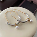 Women's Two-color Oval Metal High-grade Pearl Light Earrings MegaBDM