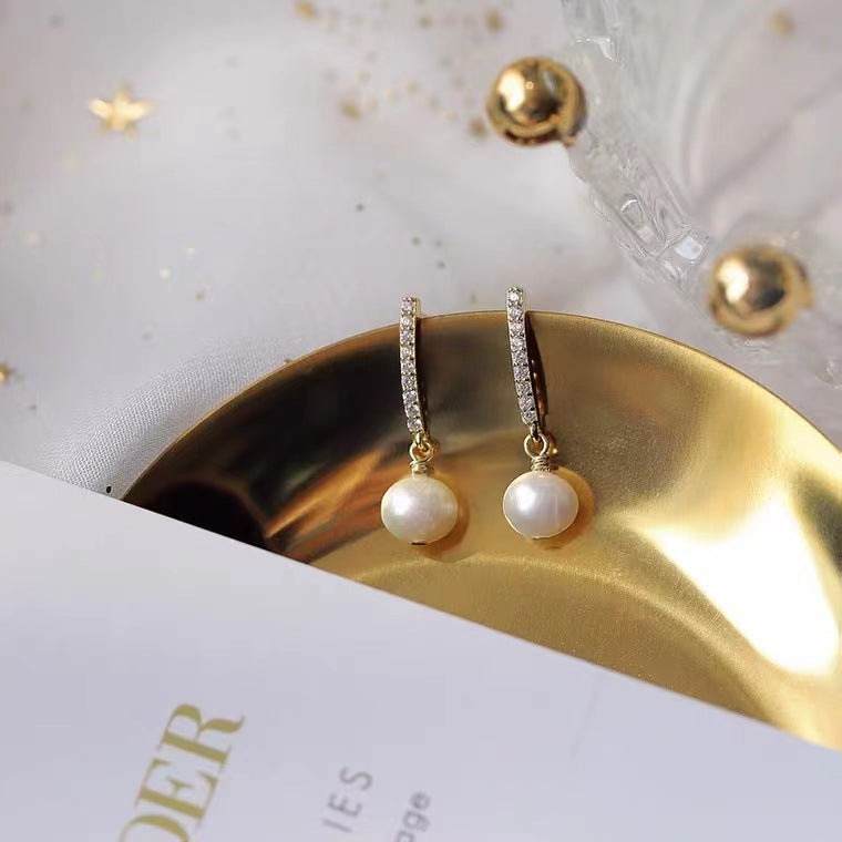 Women's Sterling Sier Natural Fresh Water Pearl Earrings MegaBDM