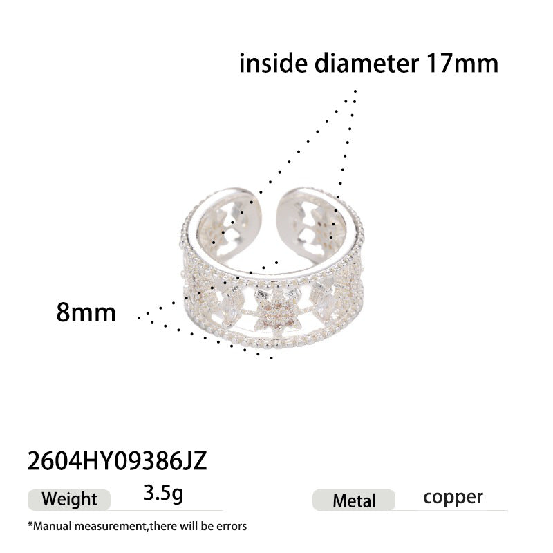 Sier Light Luxury High Sense Design Open Adjustable Zircon Ring - 2604HY09386JZ MegaBDM