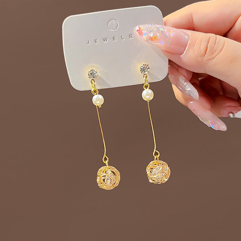 Diamond Butterfly Flower Pearl Graceful Fashionable Long Earrings - E1838 MegaBDM